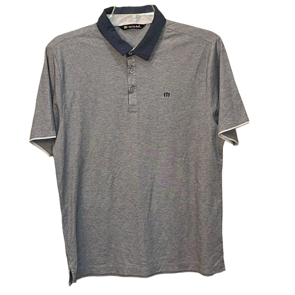 Travis Mathew Grey Blue Golf Polo Shirt Size Large